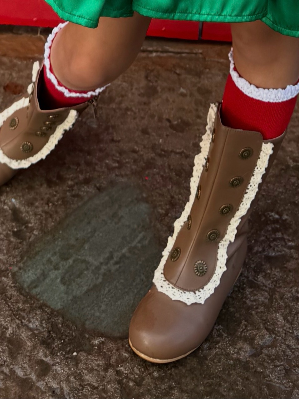 Kids Brown Lace-Trim Button Front Boots